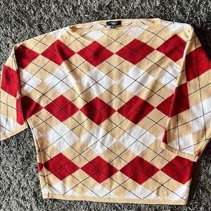 ⭐️Burberry Argyle Knit Sweater in Red, Cream & Tan❤️🌟